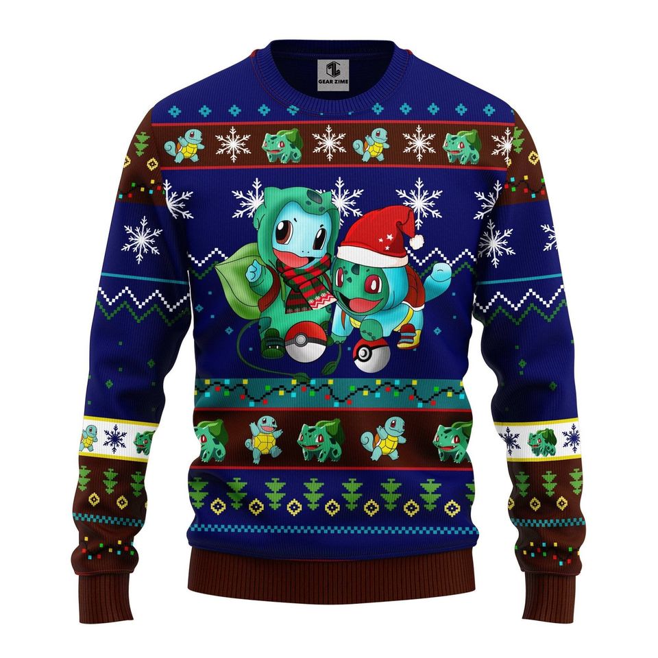 Pika Bulbasaur Squirtle Ugly Christmas Sweater, Pika Bulbasaur Squirtle Christmas