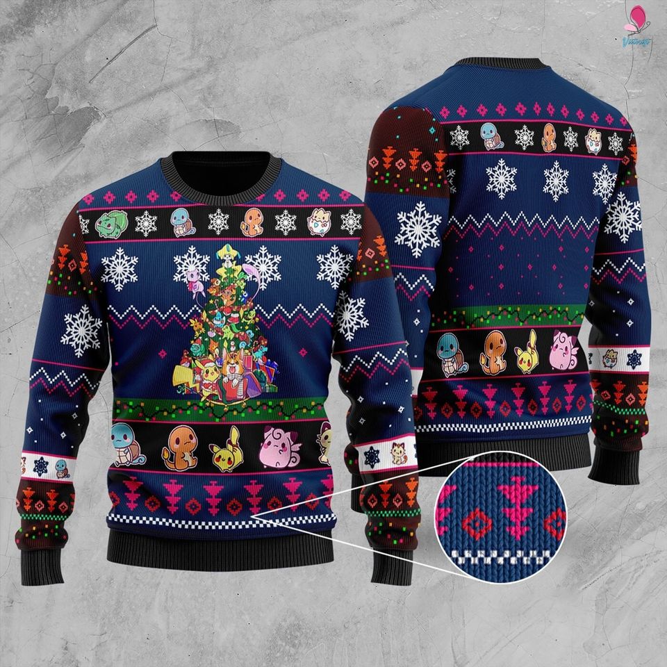 Pika Bulbasaur Squirtle Ugly Sweater, Pika Bulbasaur Squirtle Christmas Sweatshirt