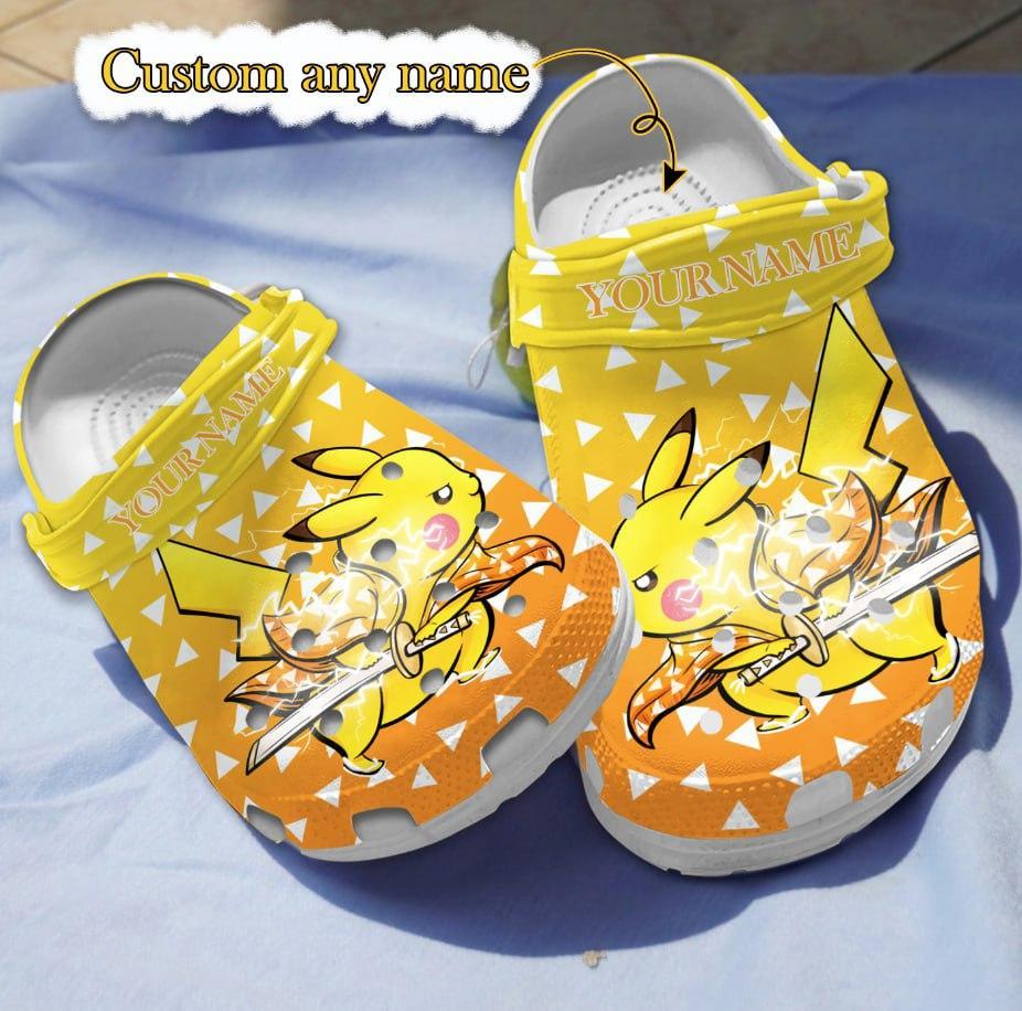 Pikachu And Agatsuma Zenitsu Demon Slayer Anime Crocs Crocband Clogs Shoes Comfortable For Men Women and Kids