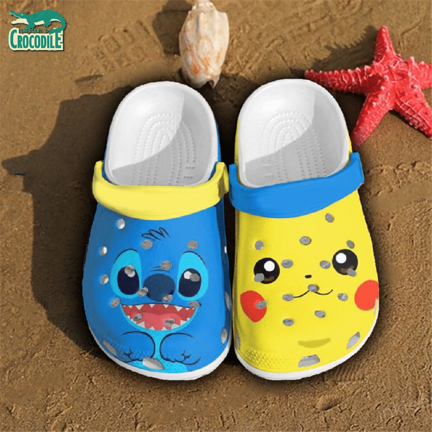 Pikachu And Stitch Cartoon Crocs Crocband Clogs Shoes Comfortable For Men Women and Kids