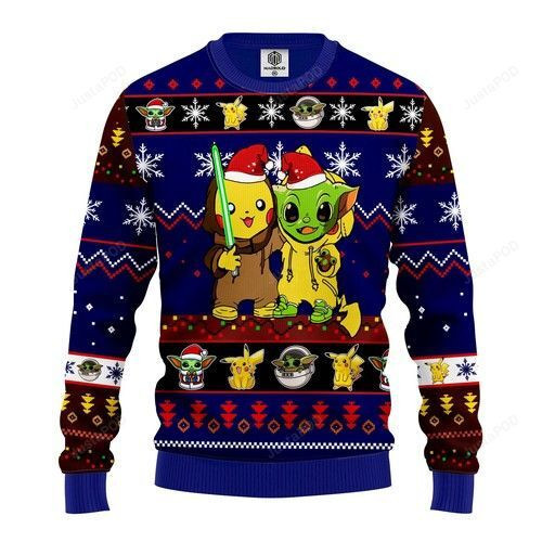 Pikachu And Yoda Ugly Christmas Sweater Adult 3D Funny Matching for family