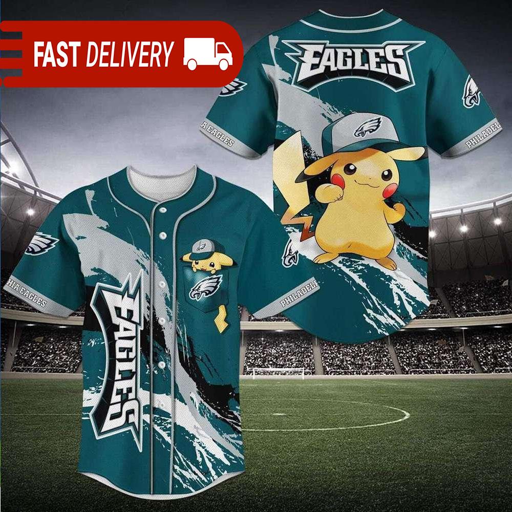 Pikachu NLF Philadelphia Eagles Baseball Jersey Football Gear For Fans