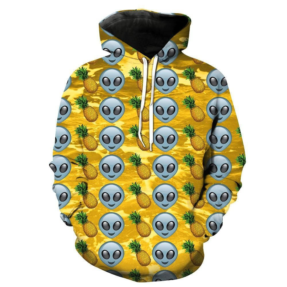 Pineapples Aliens Emoji 3D All Over Print Hoodie, Zip Hoodie