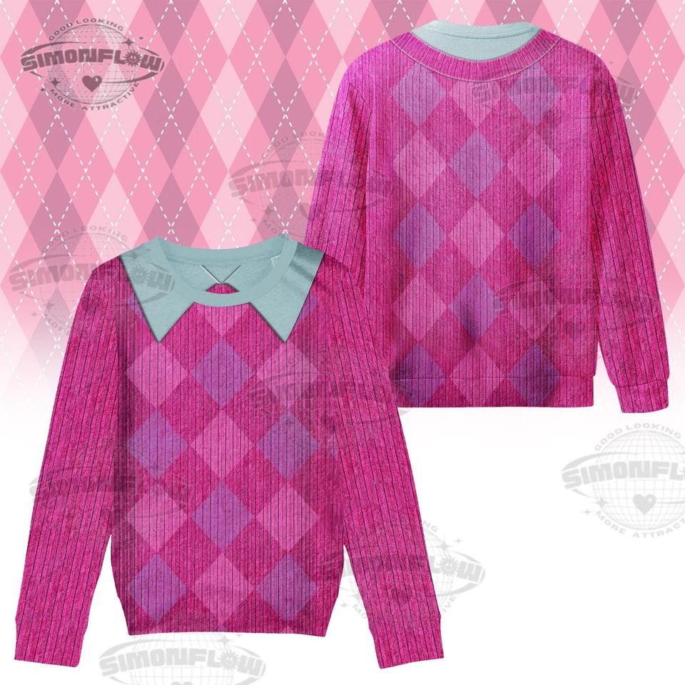 Pink Argyle Retro Knit Look Top Sweatshirt, Boy Group Costume