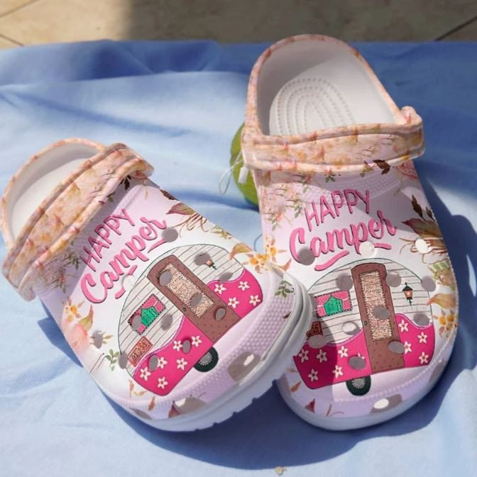 Pink Camping Bus Shoes - Happy Camper clogs Gift Women Girl