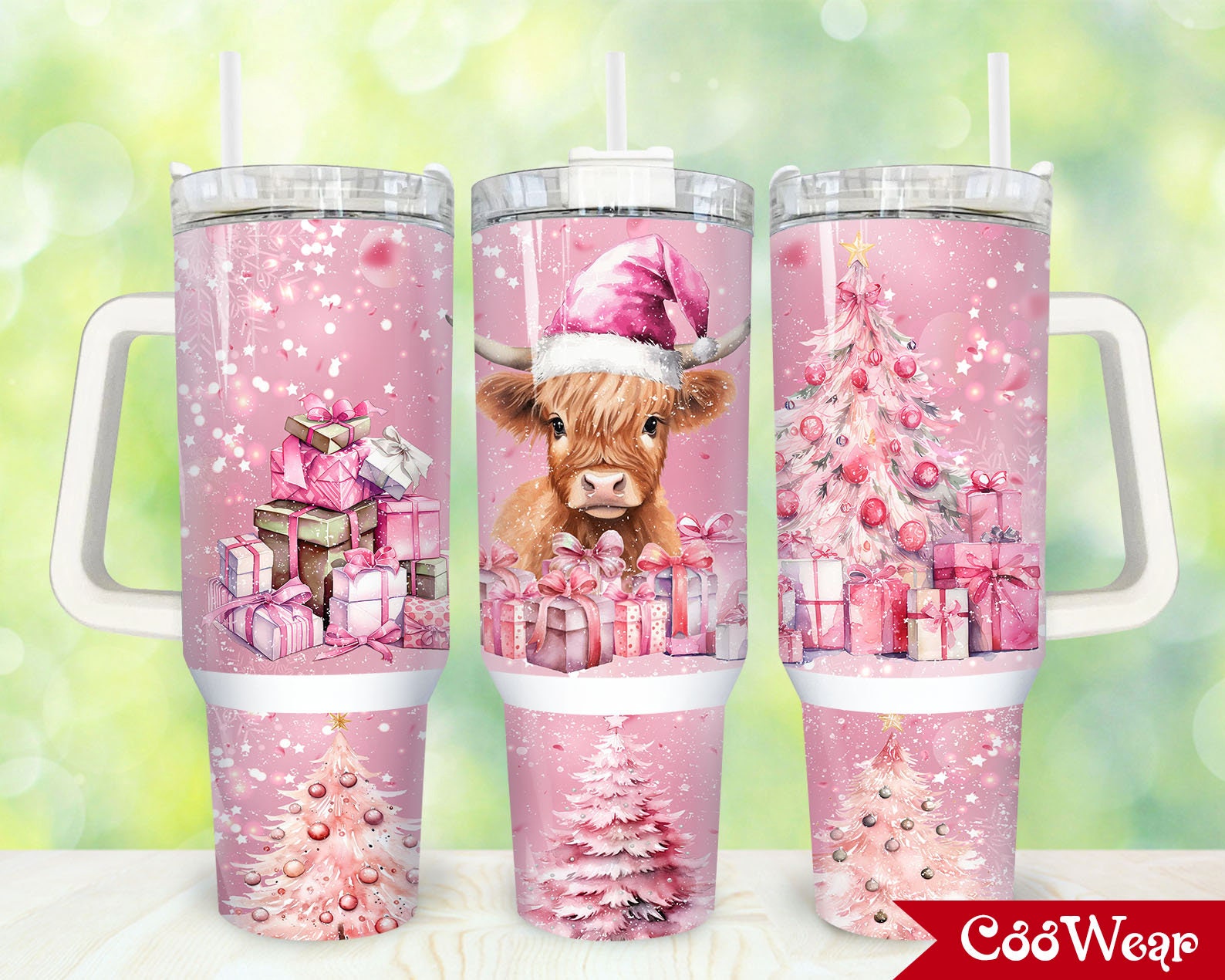 Pink Christmas Highland Cow Custom Stanley Cup 40 oz 30 oz Tumbler With HandleTVC2301863