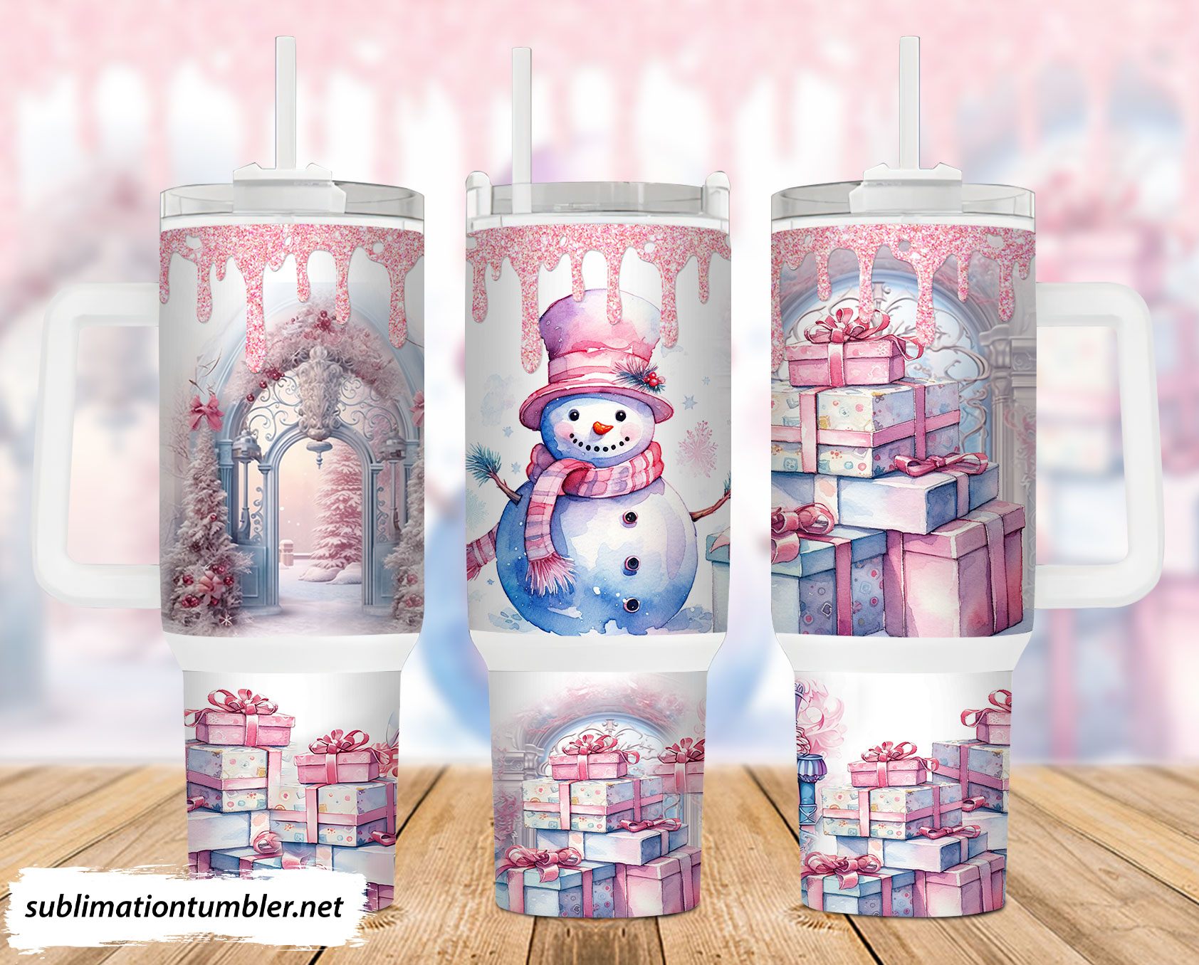 Pink Christmas Snowman Custom Stanley Cup 40 oz 30 oz Tumbler With HandleTVC2301902