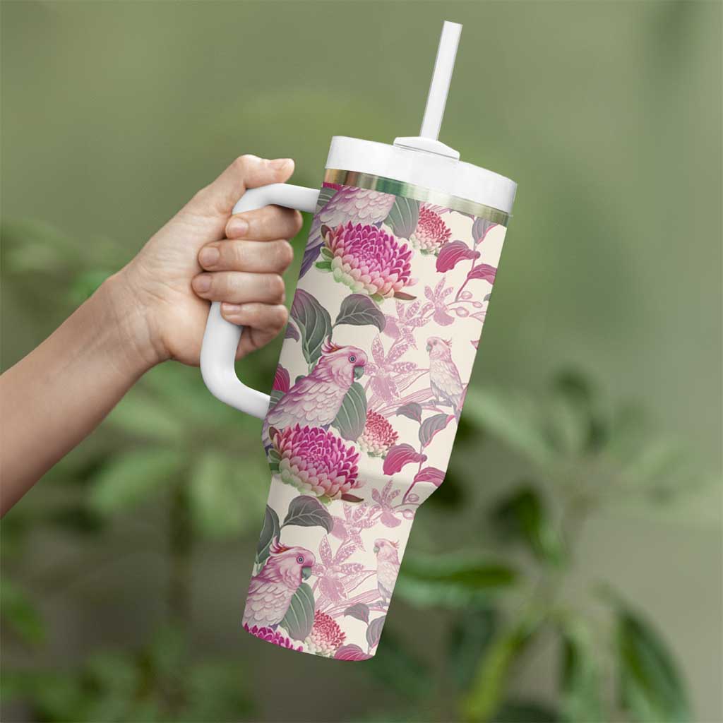 Pink Cockatoo Australia Tropical Flowers – Seamless Pattern Custom Stanley Cup 40 oz 30 oz Tumbler With HandleTVC2301323 - Image 4