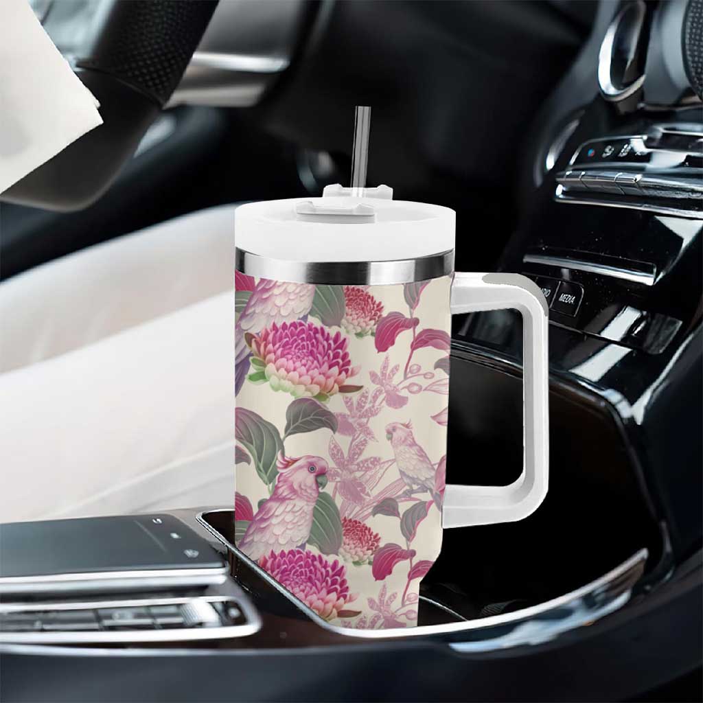 Pink Cockatoo Australia Tropical Flowers – Seamless Pattern Custom Stanley Cup 40 oz 30 oz Tumbler With HandleTVC2301323 - Image 8