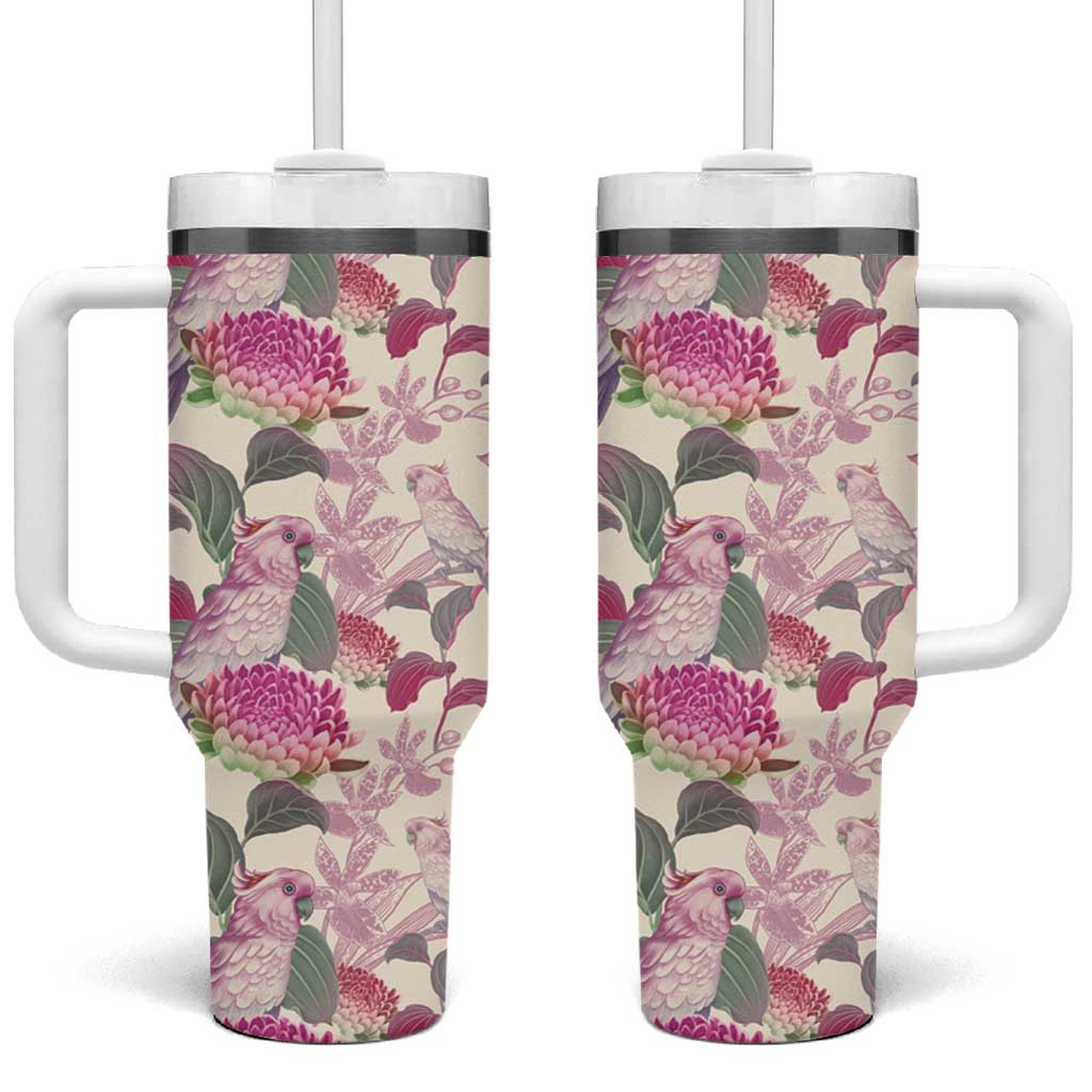 Pink Cockatoo Australia Tropical Flowers – Seamless Pattern Custom Stanley Cup 40 oz 30 oz Tumbler With HandleTVC2301323 - Image 2
