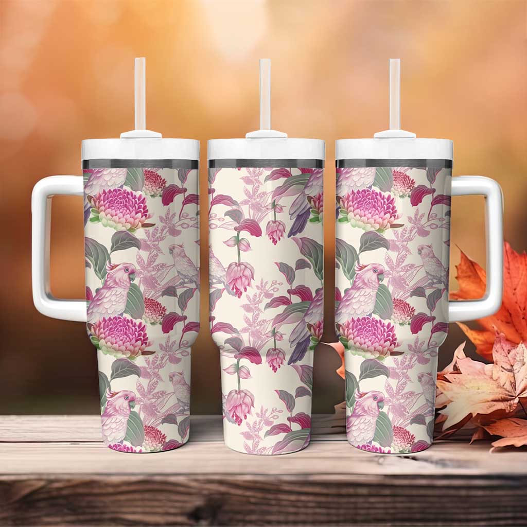 Pink Cockatoo Australia Tropical Flowers â€“ Seamless Pattern Custom Stanley Cup 40 oz 30 oz Tumbler With HandleTVC2301323