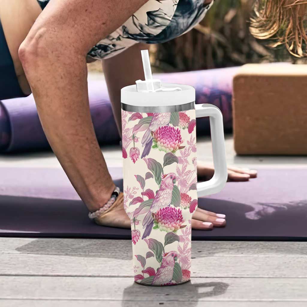 Pink Cockatoo Australia Tropical Flowers – Seamless Pattern Custom Stanley Cup 40 oz 30 oz Tumbler With HandleTVC2301323 - Image 6