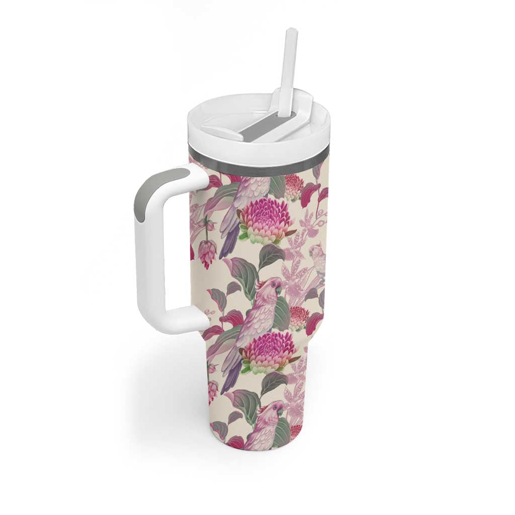 Pink Cockatoo Australia Tropical Flowers – Seamless Pattern Custom Stanley Cup 40 oz 30 oz Tumbler With HandleTVC2301323 - Image 3