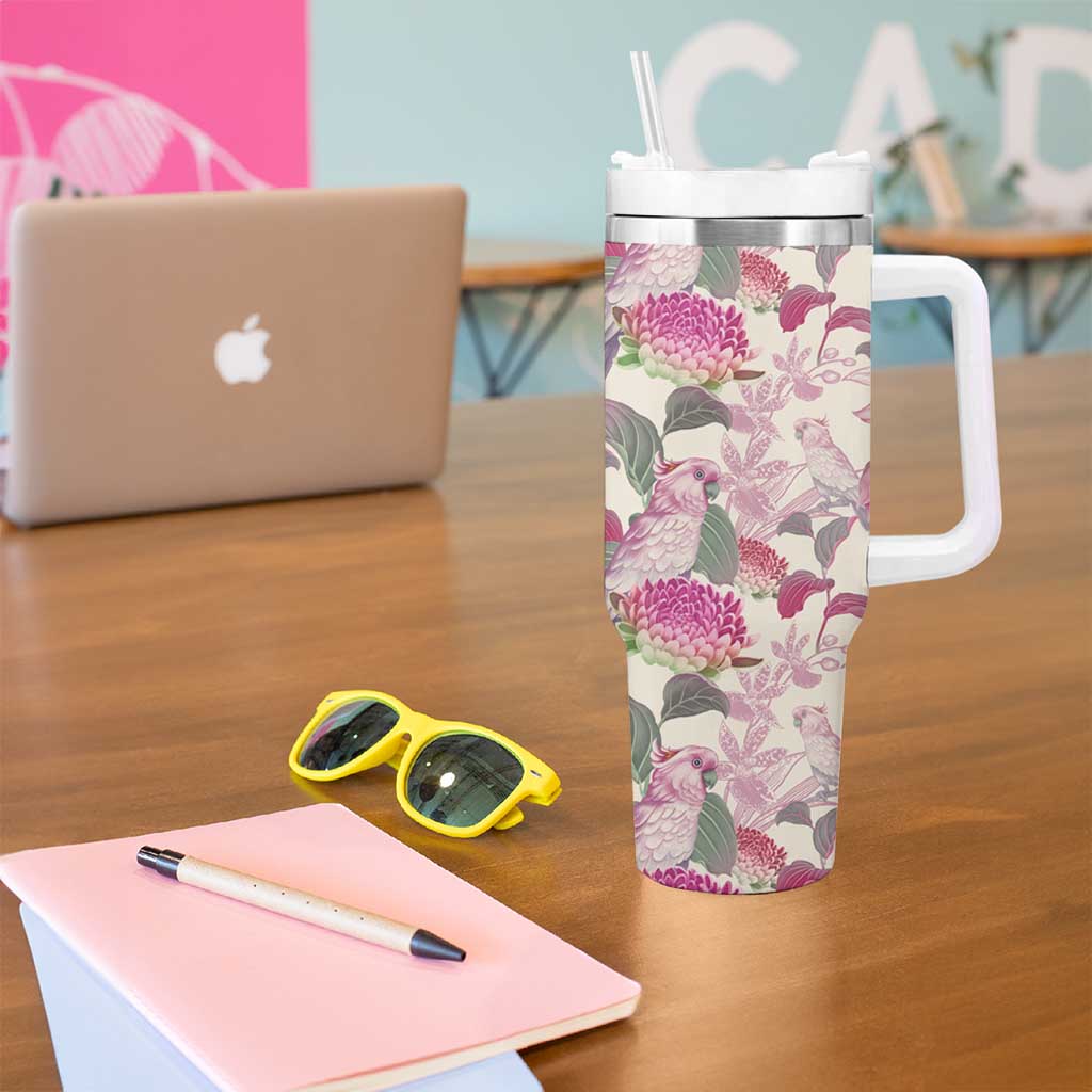 Pink Cockatoo Australia Tropical Flowers – Seamless Pattern Custom Stanley Cup 40 oz 30 oz Tumbler With HandleTVC2301323 - Image 5