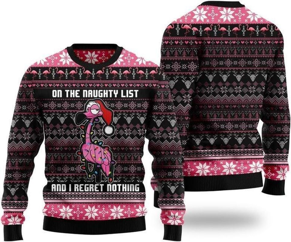 Pink Flamingo Christmas Sweater - Naughty List Design