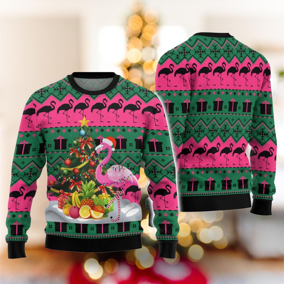 Pink Flamingo Christmas Ugly Sweatshirt, Woman Christmas Ugly Sweatshirt