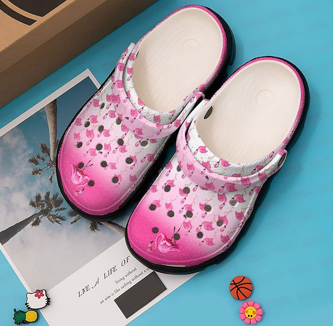 Pink Flamingo Crocband clogs