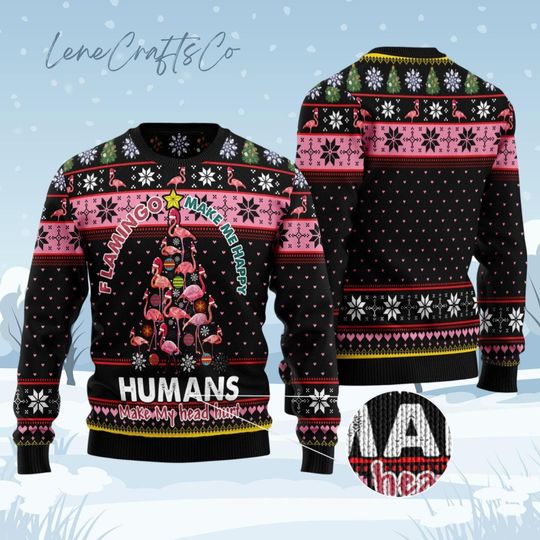 Pink Flamingo Holiday Sweater, Cute Flamingo Xmas Sweater, Wildlife Bird Ugly Christmas - Image 8