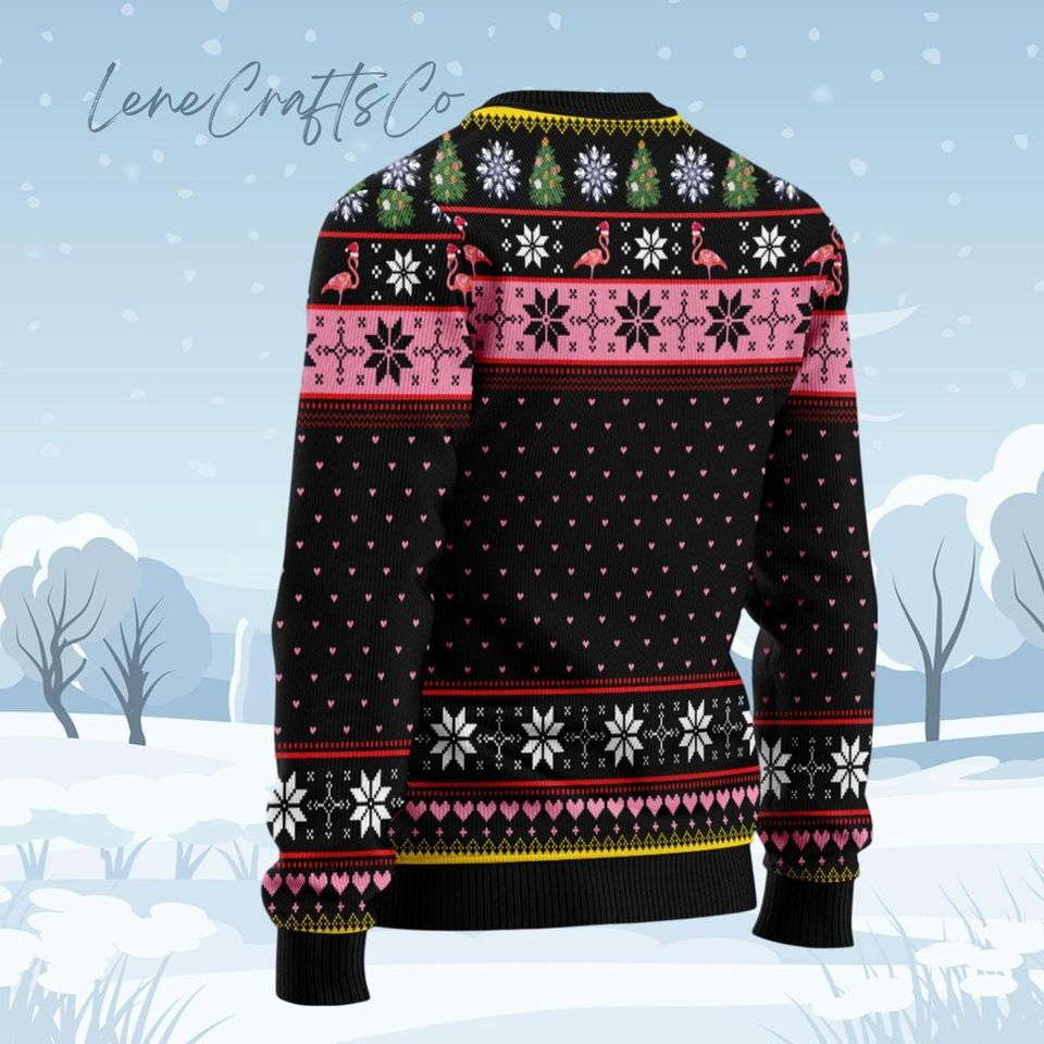 Pink Flamingo Holiday Sweater, Cute Flamingo Xmas Sweater, Wildlife Bird Ugly Christmas - Image 4