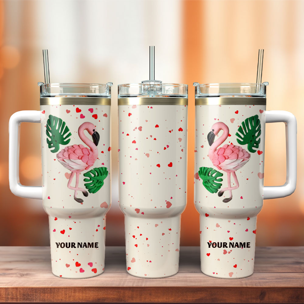 Pink Flamingo Leaf Summer Artwork Custom Stanley Cup 40 oz 30 oz Tumbler With HandleTVC2301238