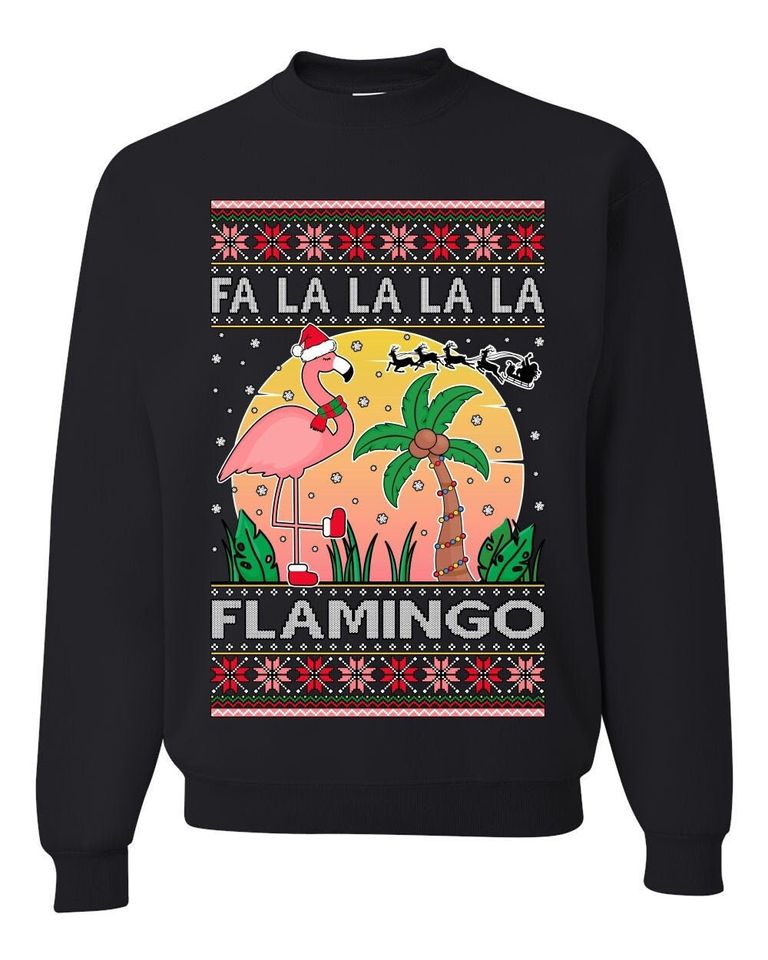 Pink Flamingo Santa Hat Ugly Christmas Sweater
