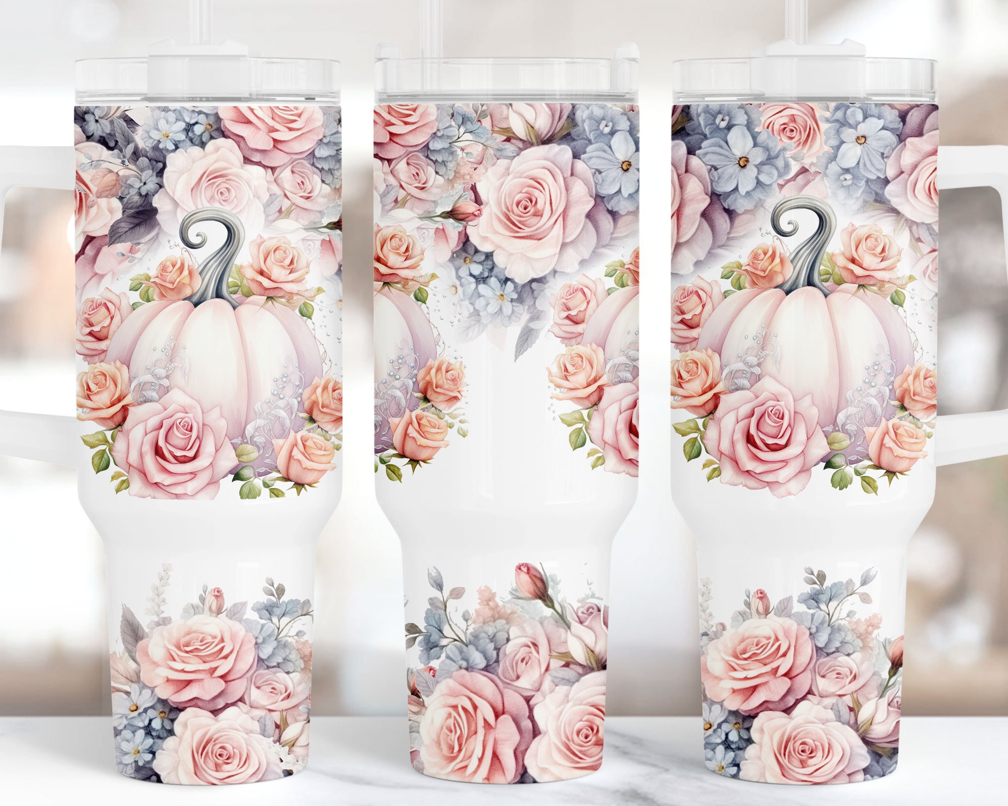 Pink Floral Pumpkin Custom Stanley Cup 40 oz 30 oz Tumbler With HandleTVC2301963