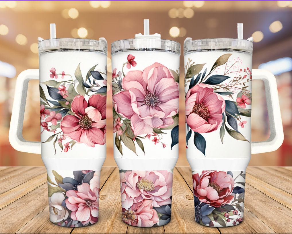 Pink Flowers Custom Stanley Cup 40 oz 30 oz Tumbler With HandleTVC2301933