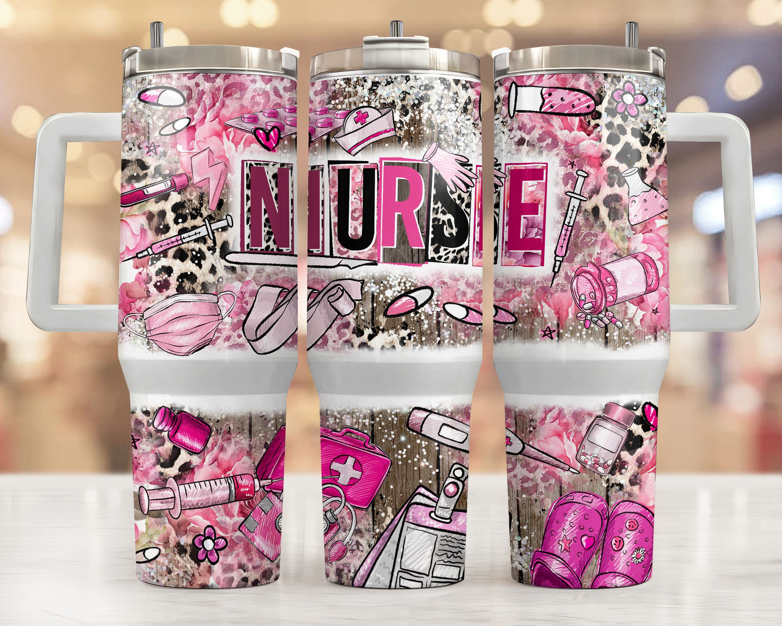 Pink Nurse with Medical Equipment Custom Stanley Cup 40 oz 30 oz Tumbler With HandleTVC2301955