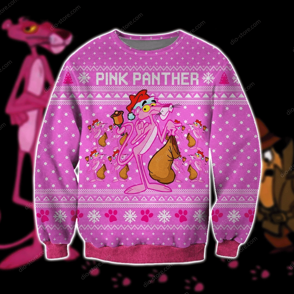 Pink Panther Knitting Pattern 3D Print Ugly Christmas Sweater Adult 3D Funny Matching for family