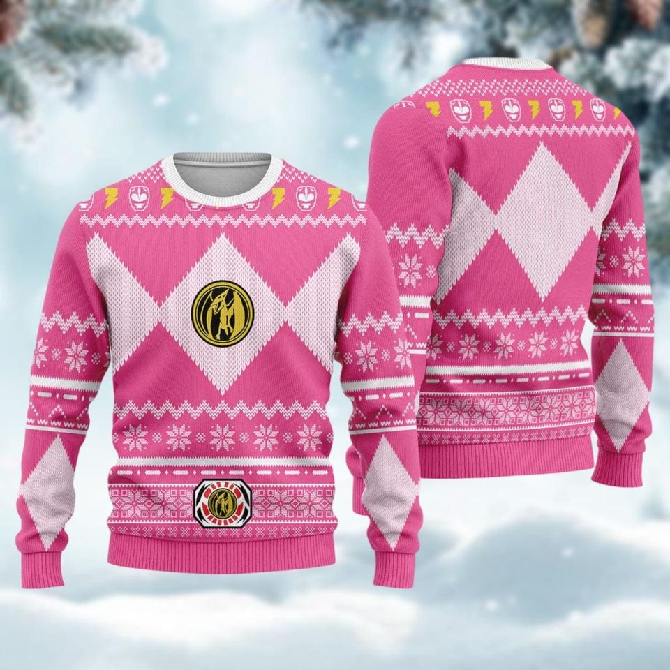 Pink Ranger Christmas Sweater, Mighty Morphin Costumes Xmas Sweater - Image 2