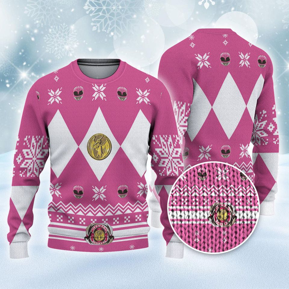 Pink Ranger Ugly Sweater  Mighty Morphin Pink Power Ranger