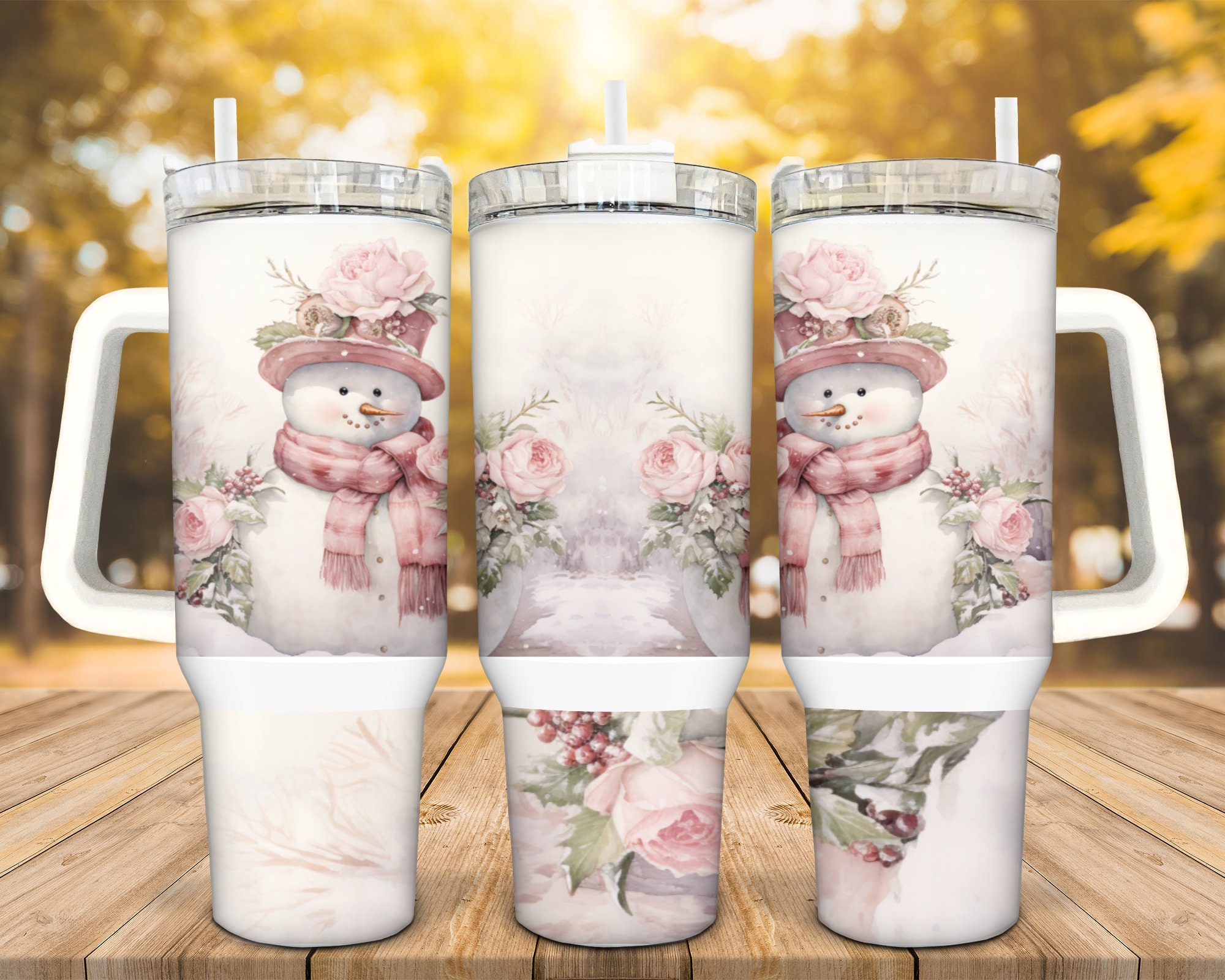 Pink Rose Snowman Custom Stanley Cup 40 oz 30 oz Tumbler With HandleTVC2301940