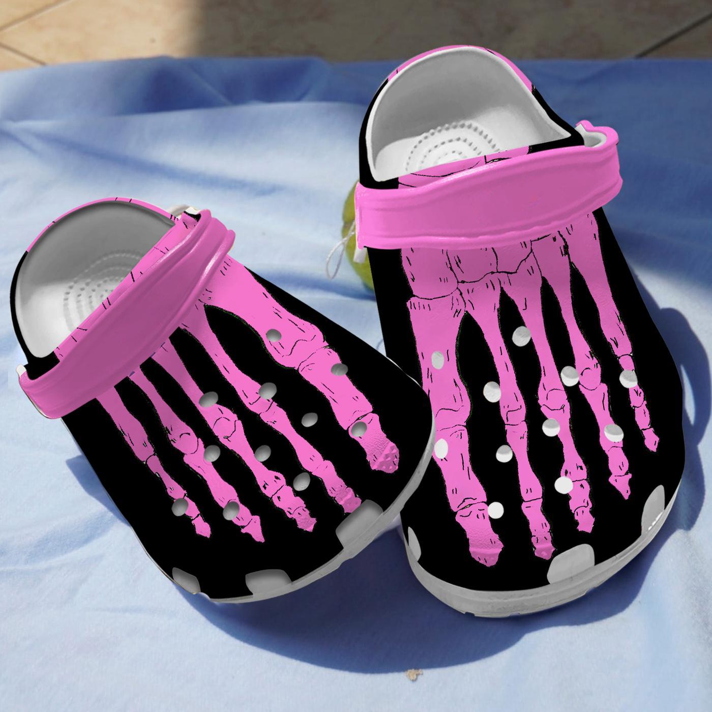 Pink Skeleton Crocs Crocband Clogs Shoes Comfortable For Men Women and Kids