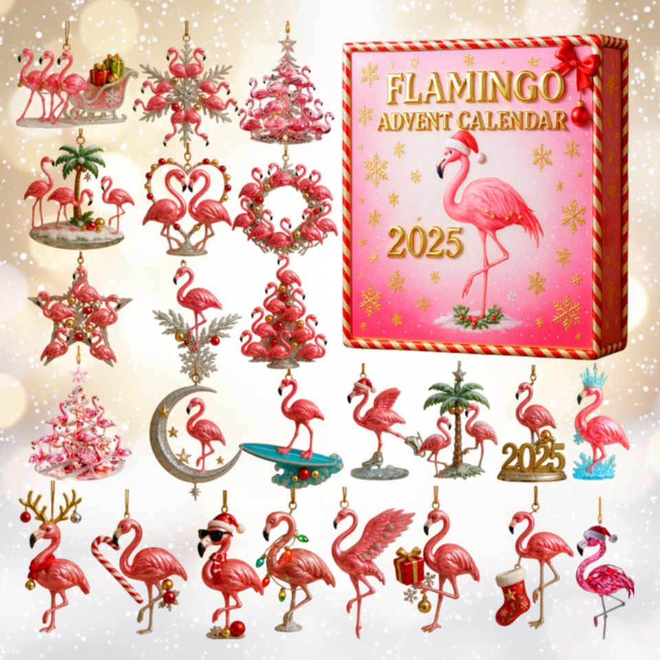 Pink Tropical Christmas Dcor Set, Flamingo 24 Acrylic Ornaments Advent Calendar 2025