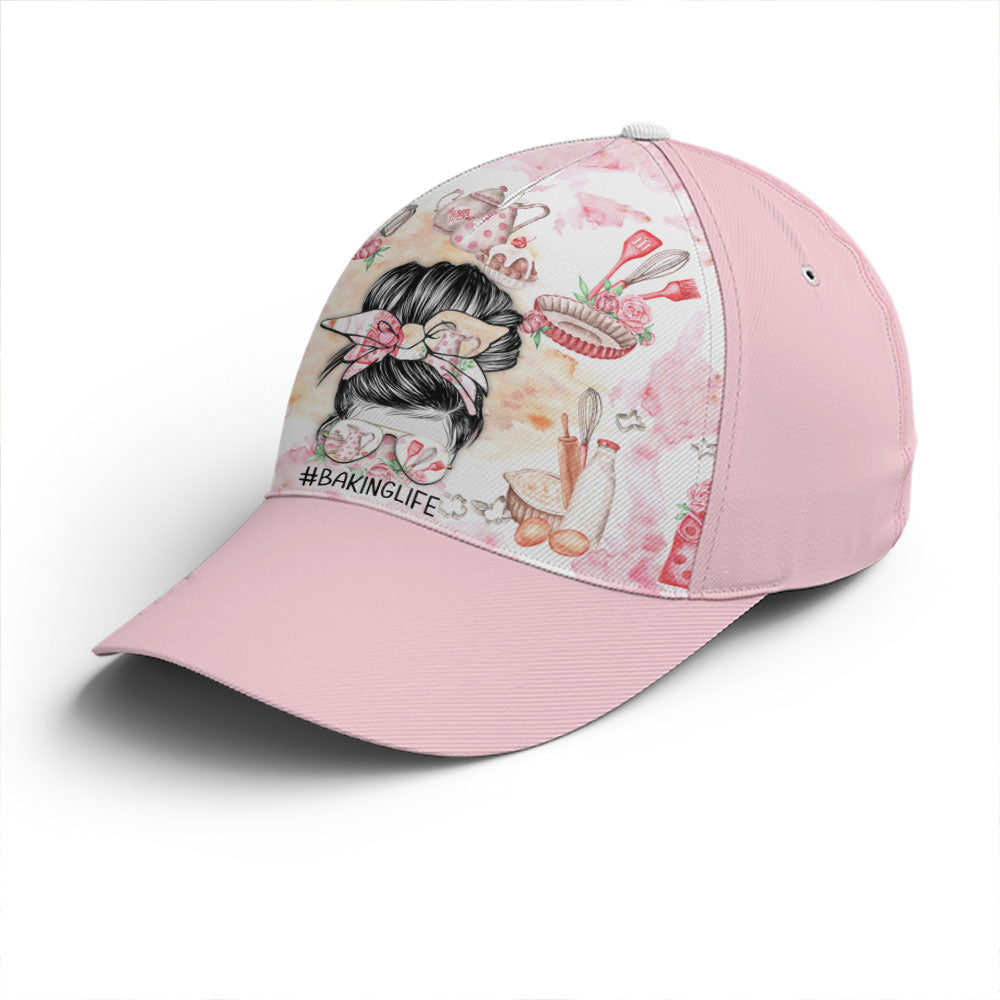 Pinky Baking Life Bun Hair Mom Baseball Cap Trucker Hats Custom Hats Gifts For Men & Women
