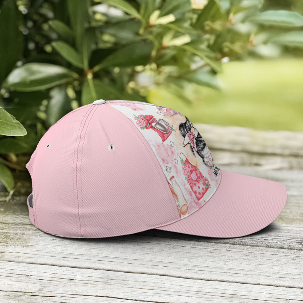 Pinky Baking Life Bun Hair Mom Baseball Cap Trucker Hats Custom Hats Gifts For Men & Women