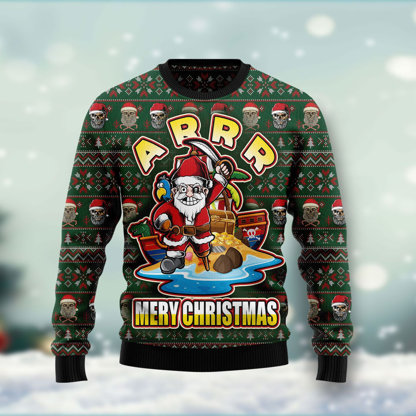 Pirate Santa Tacky Xmas  Ugly Christmas Sweater Adult 3D Funny Matching for family