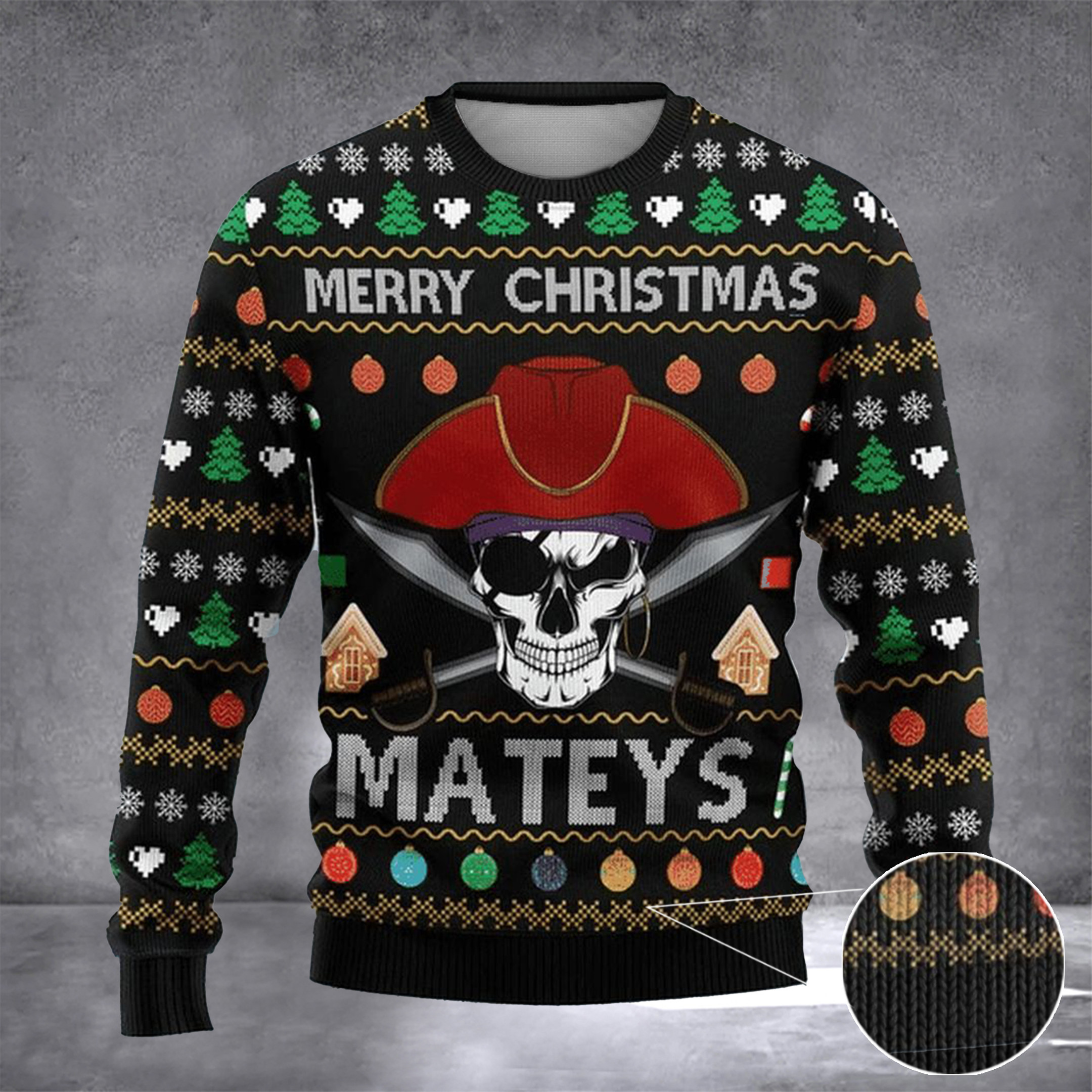 Pirate Skull Merry Christmas Mateys Ugly Sweater Friends Christmas Sweater Men Women