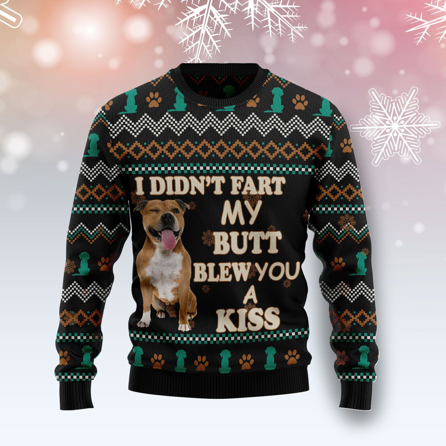 Pit Bull A Kiss Ugly Christmas Sweater Adult 3D Funny Matching for family