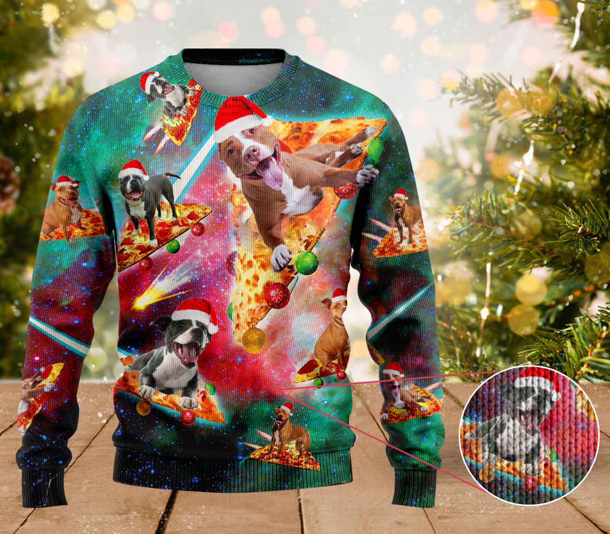 Pitbull Dog Pizza Ugly Xmas Sweater Cute Sweaters For Christmas Gifts For Pitbull Lovers