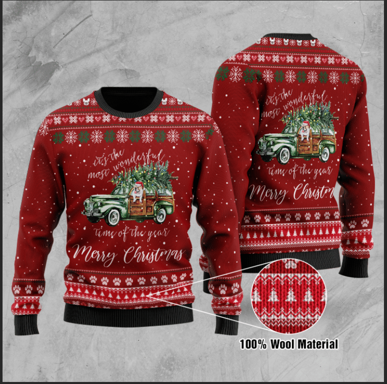 Pitbull - Its The Most Wonderful Time Ugly Christmas Sweater Adult 3D Funny Matching for family