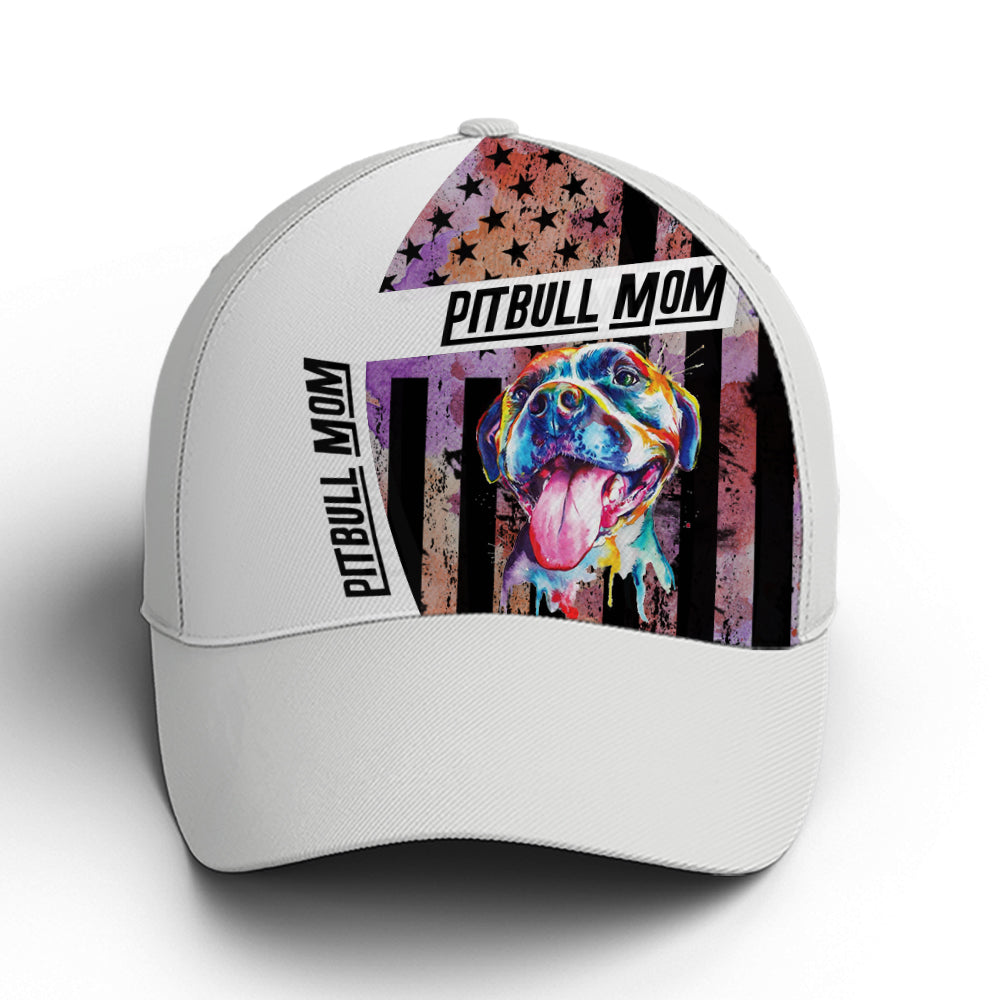 Pitbull Mom American Flag White Classic Baseball Cap Trucker Hats Custom Hats Gifts For Men & Women