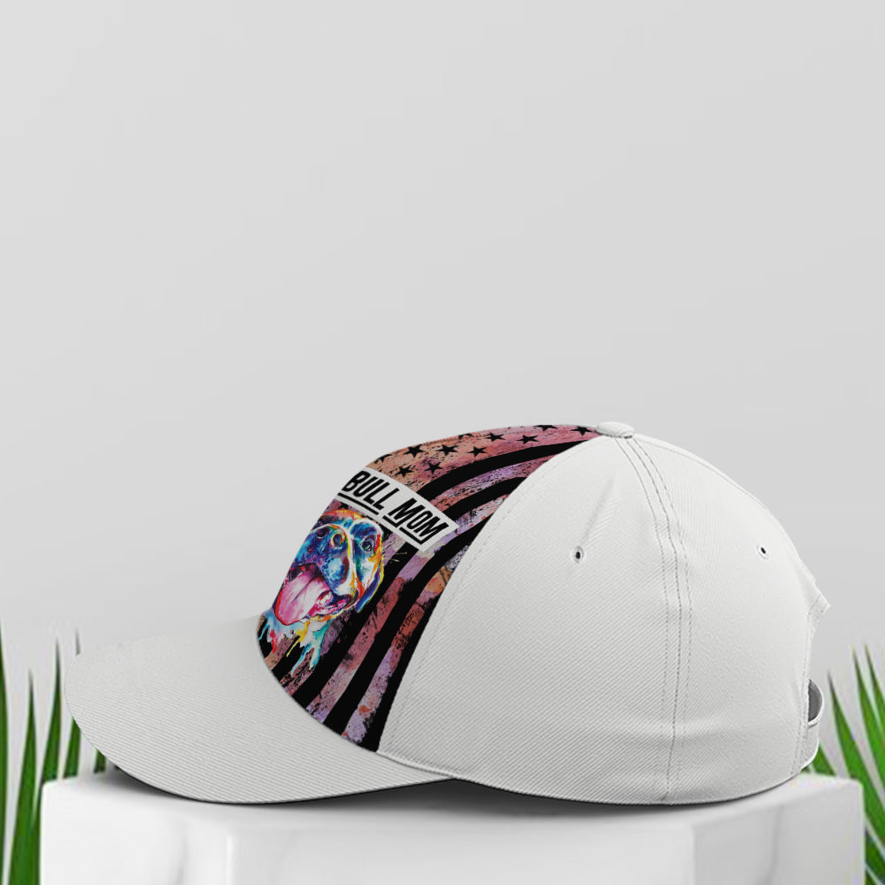 Pitbull Mom American Flag White Classic Baseball Cap Trucker Hats Custom Hats Gifts For Men & Women