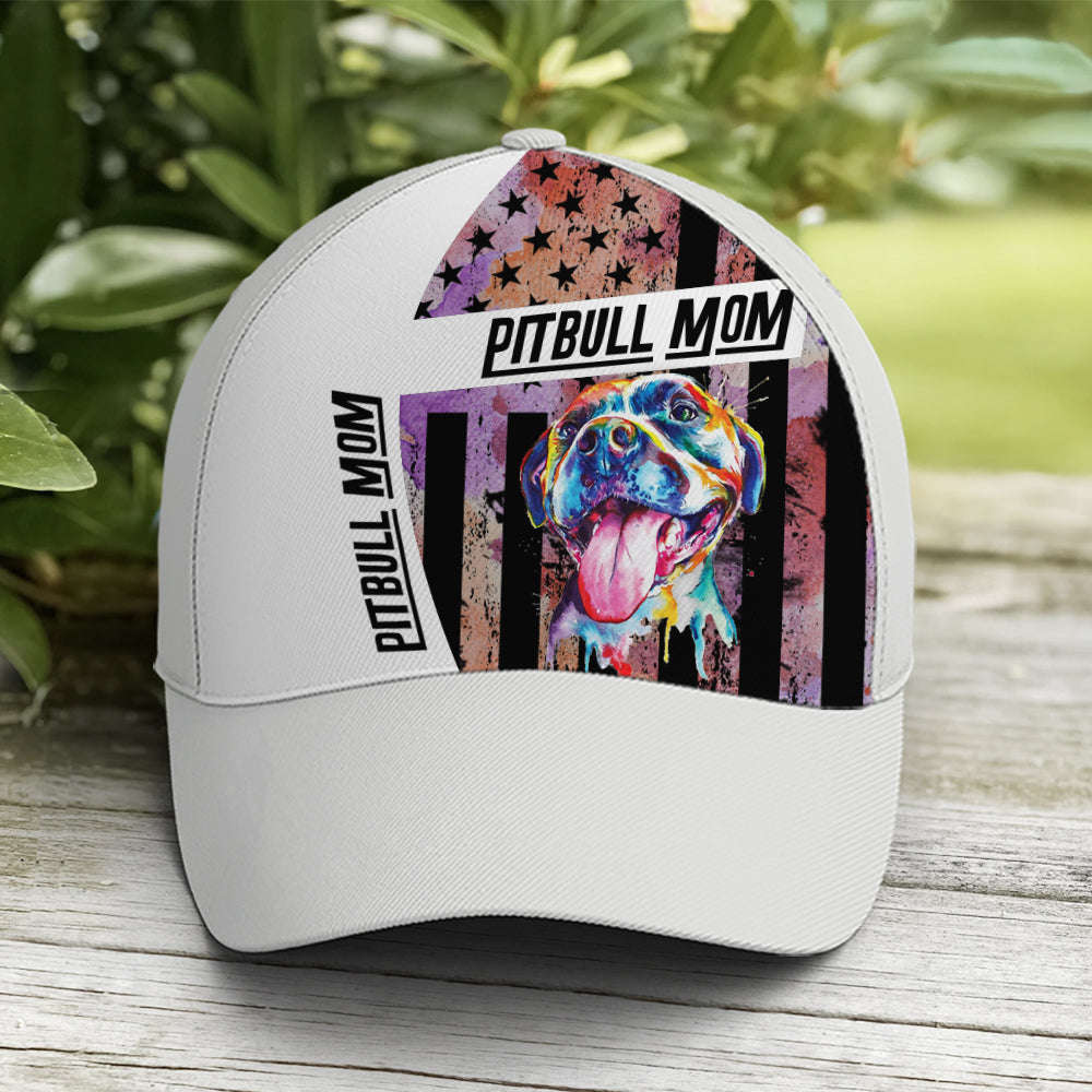 Pitbull Mom American Flag White Classic Baseball Cap Trucker Hats Custom Hats Gifts For Men & Women