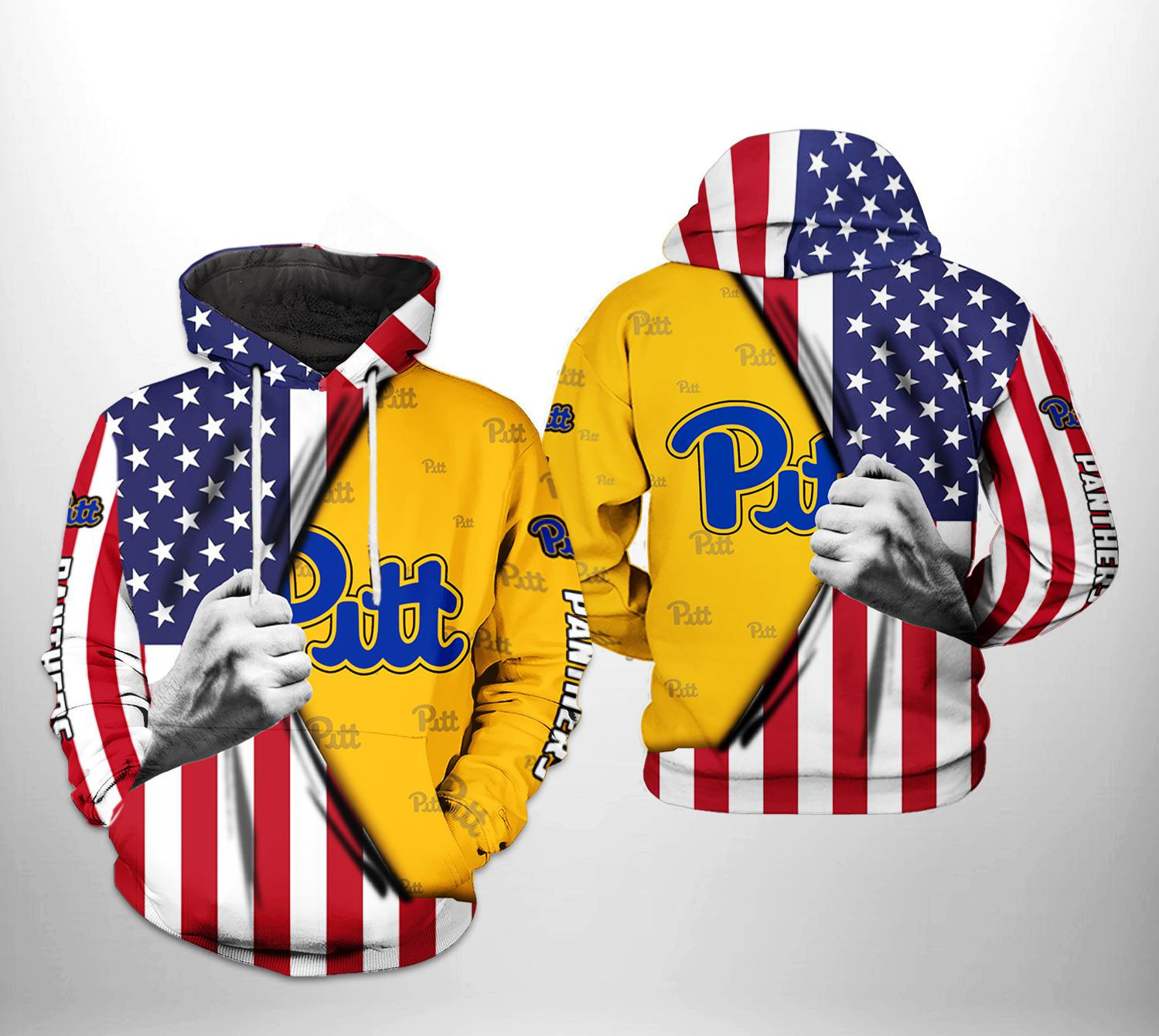 Pitt Panthers NCAA US Flag 3D All Over Print Hoodie, Zip Hoodie