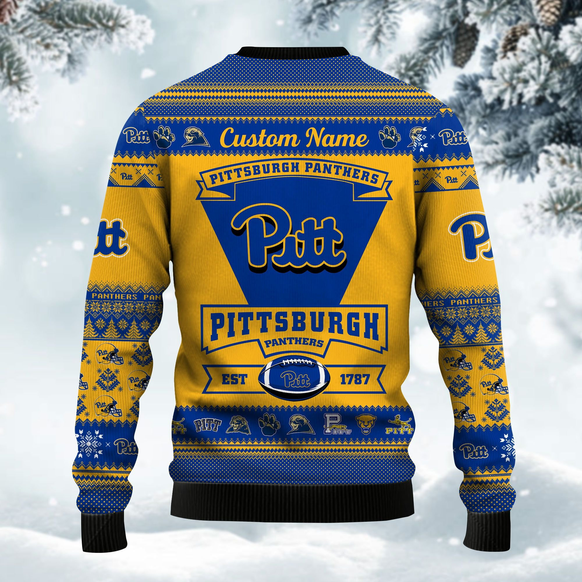 Pittsburgh Panthers Football Team Logo Custom Name Personalized Ugly Christmas Sweater Adult 3D Funny Matching for family - Image 3