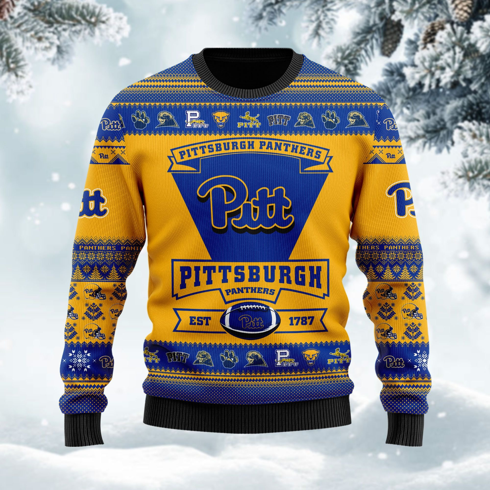 Pittsburgh Panthers Football Team Logo Custom Name Personalized Ugly Christmas Sweater Adult 3D Funny Matching for family - Image 2