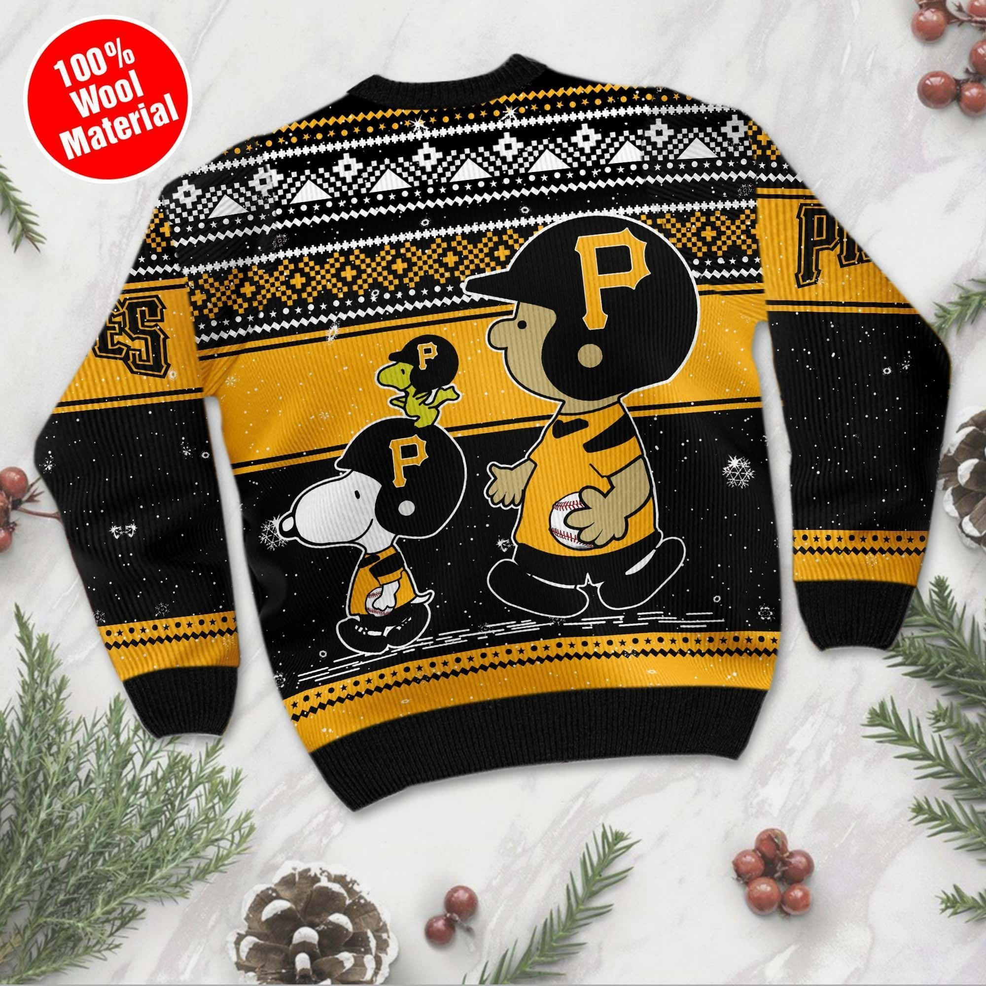 Pittsburgh Pirates Charlie Brown Snoopy Wear Football Jersey Ugly Christmas Sweater Adult 3D Funny Matching for family - Image 3
