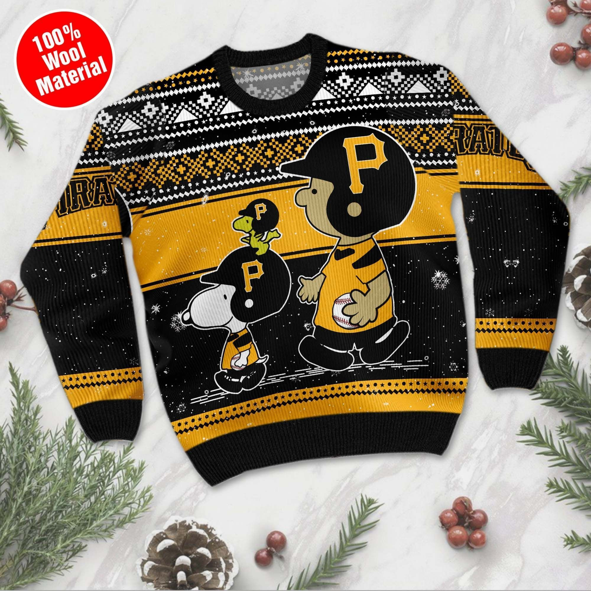Pittsburgh Pirates Charlie Brown Snoopy Wear Football Jersey Ugly Christmas Sweater Adult 3D Funny Matching for family - Image 4