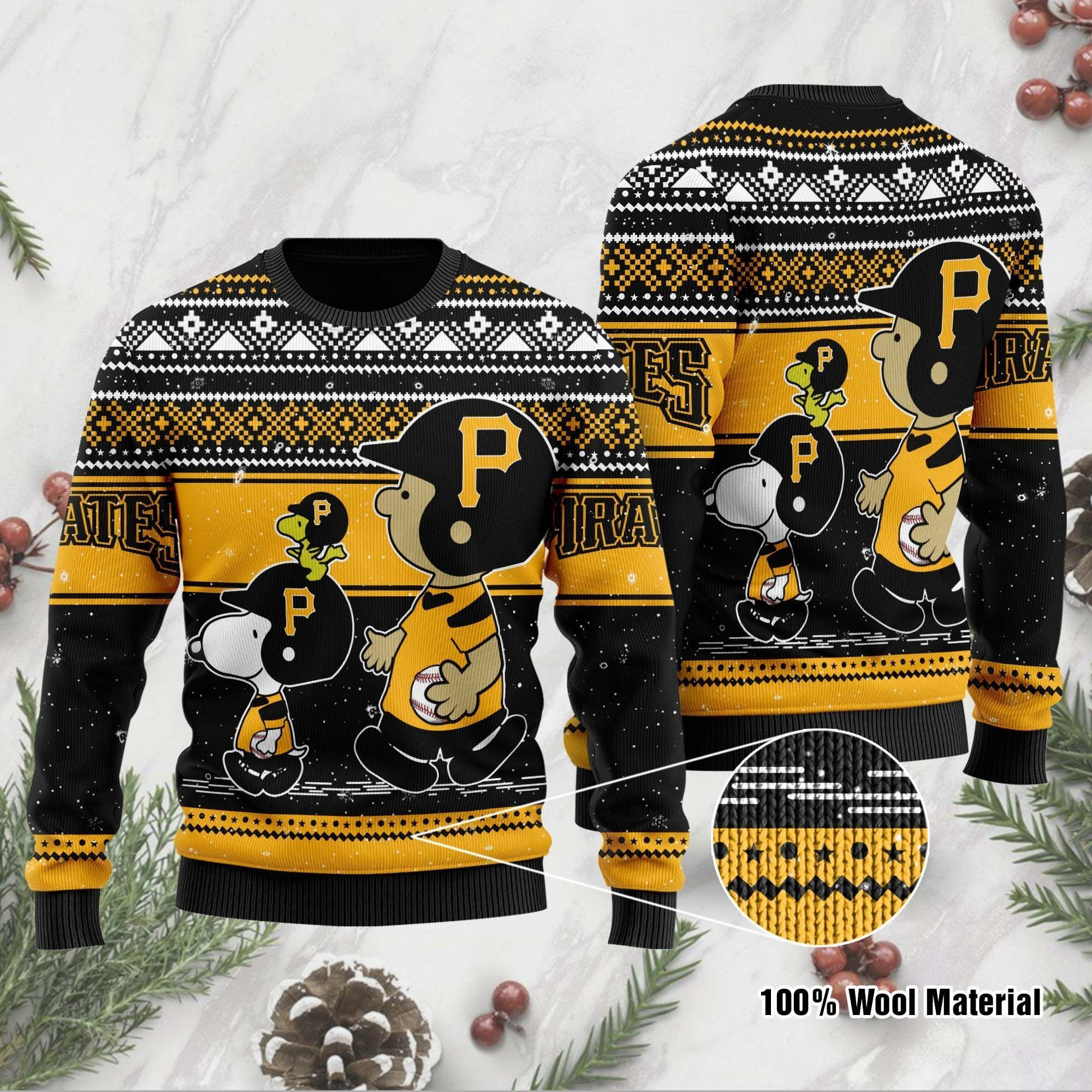 Pittsburgh Pirates Charlie Brown Snoopy Wear Football Jersey Ugly Christmas Sweater Adult 3D Funny Matching for family
